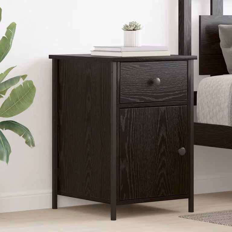 Set di 2 Armadi da Notte vidaXL in MDF e Metallo, Colore Nero e Marrone, L 40 cm x P 42 cm x H 60 cm