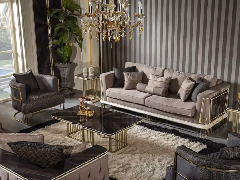 Wohnzimmer Set Braun Sofagarnitur Sessel Beistelltisch Couchtisch 5tlg