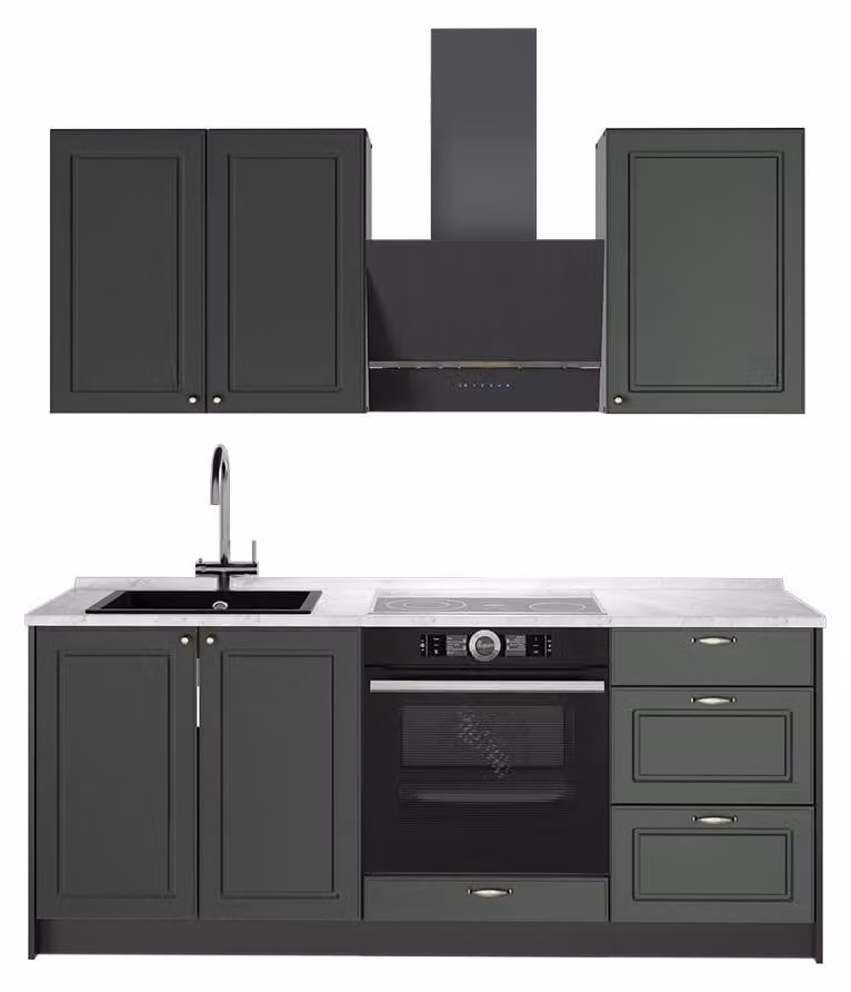 Cucina monoblocco Vicco Fame-Line Verde-oro rustico/Antracite 190 cm, PL Marmo, Model 64853
