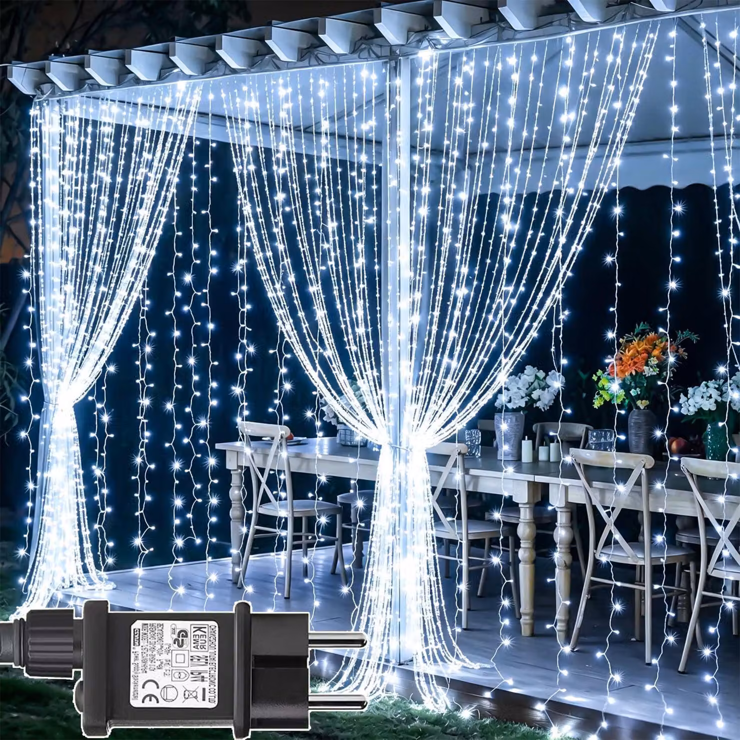 Tenda luminosa natalizia - Larghezza 6 metri, altezza 3 metri - 600 LED, luce bianca calda