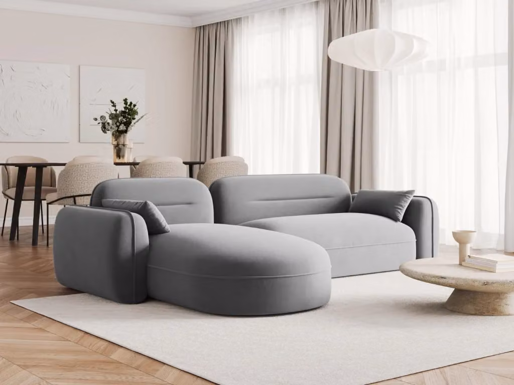 Divano angolare modulare sinistro Sydney di Cosmopolitan Design in velluto grigio, 4 posti, L 275 x P 165 x H 95 cm – 2