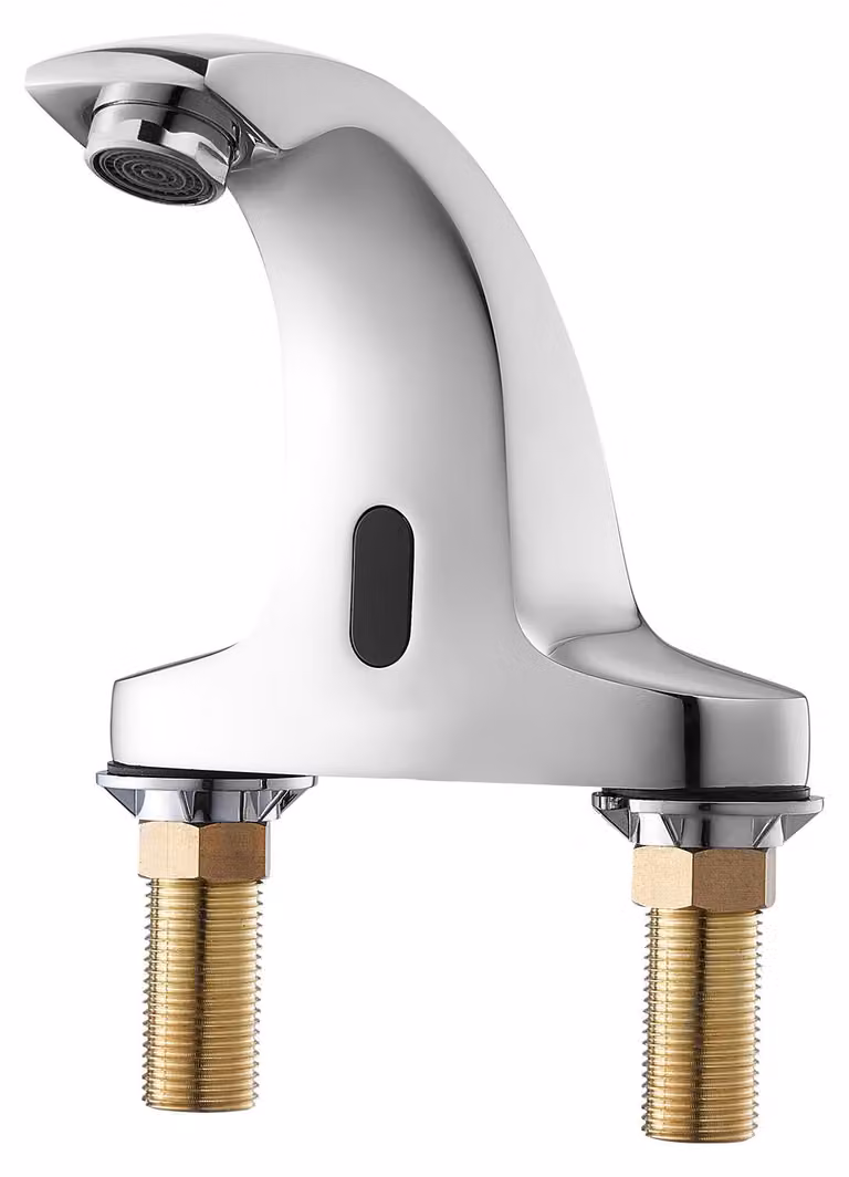 Rubinetto per lavabo senza contatto SucceBuy (argento cromato) per bagno, rubinetto automatico per lavabo per acqua fredda, rubinetto a sensore alimentato a batteria per uso commerciale