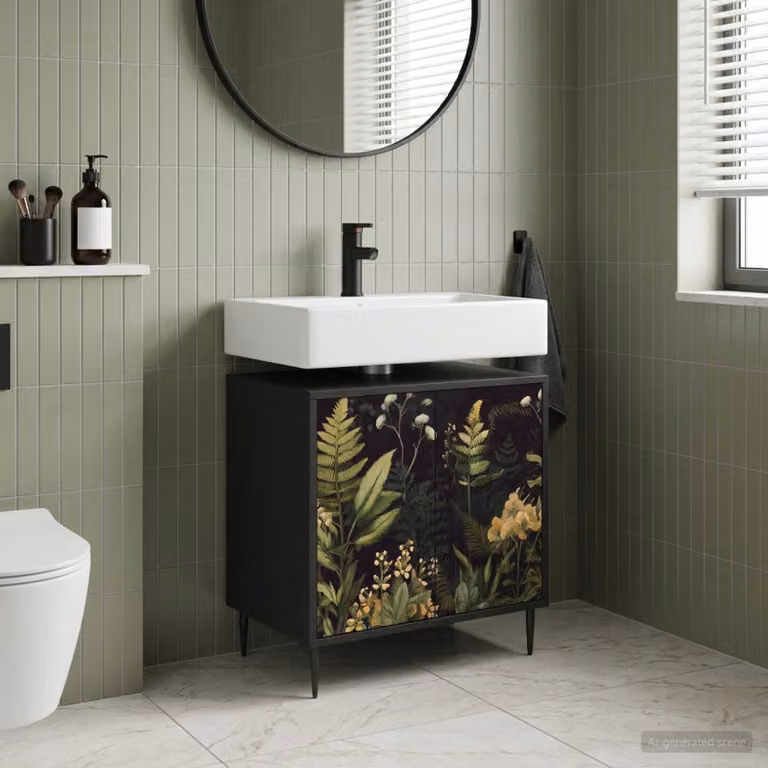 Mobile da bagno moderno vidaXL RHENEN nero con ante a cerniera e ripiani interni L/P/H: 60 x 40 x 61 cm