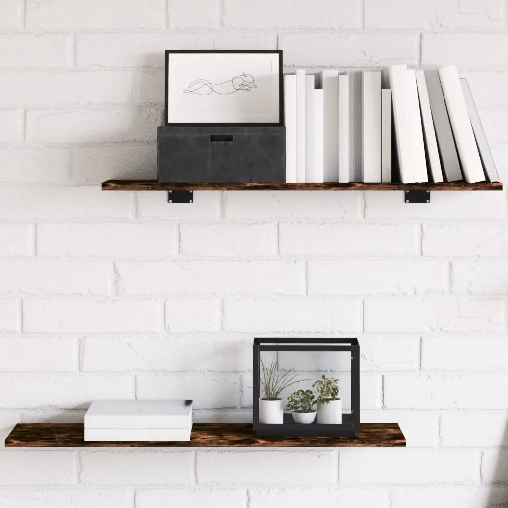 Set di 4 mensole da parete vidaXL in legno multistrato color rovere fumo, L 80 cm x P 20 cm x H 1,5 cm