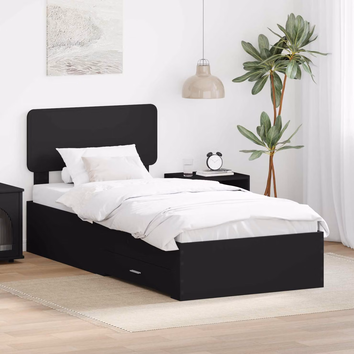 Struttura del letto vidaXL in legno ingegnerizzato nero con cassetti L/P/H: 200 x 100 x 90 cm