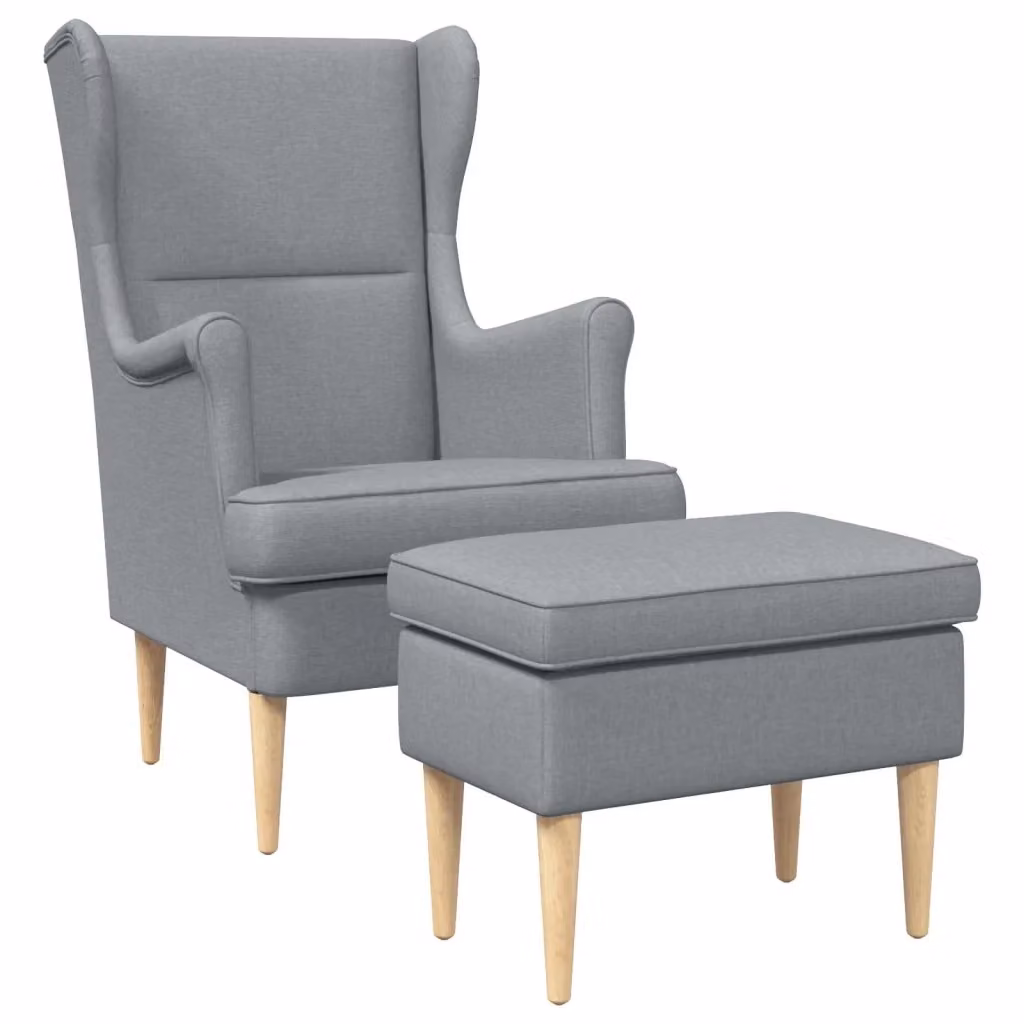 Set Poltrona con Ottoman vidaXL in Tessuto Grigio per Soggiorno e Camera da Letto – 2