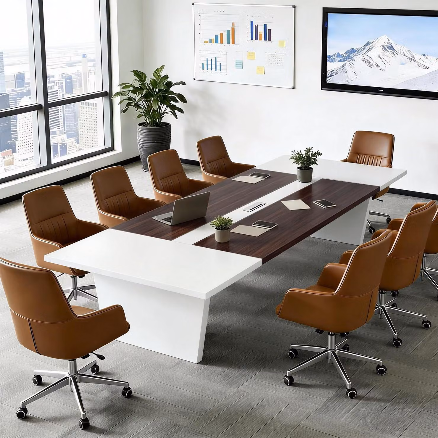 Tavolo da conferenza per ufficio, dimensioni 180x120x74 cm, colore nero e bianco, piano del tavolo spesso 2,5 cm
