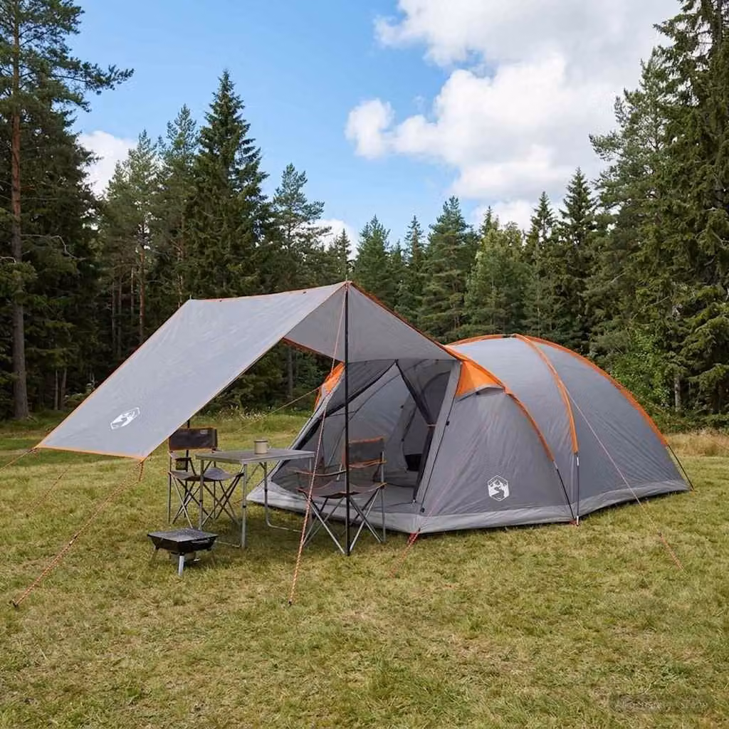 Tenda Capanna vidaXL per 8 persone in poliestere e acciaio, Grigio e arancione