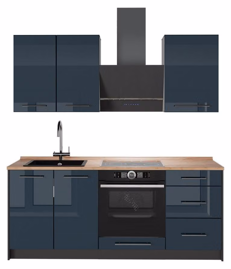 Cucina monoblocco Vicco Fame-Line Blu scuro lucido/Antracite 190 cm, PL Rovere, Model 64856