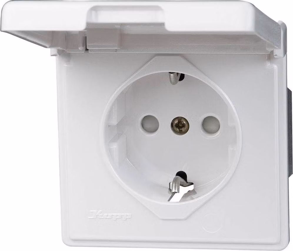 Scatola di derivazione con messa a terra perimetrale, resistente agli schizzi d'acqua (grado di protezione IP 44), da incasso, 10/16 A, 250 V, bianca