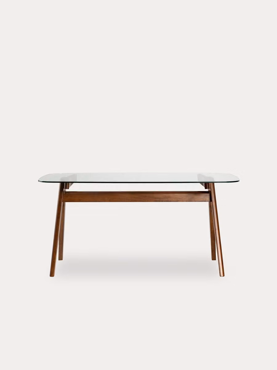 Tavolo da pranzo rettangolare in vetro e legno massiccio noce Kenay Home – 2