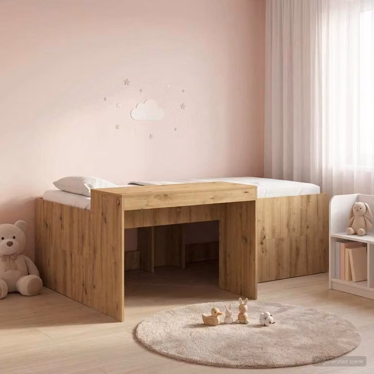 Letto a soppalco esclusivo con scrivania per bambini, in legno di quercia "Artisan", dimensioni 80 x 200 cm