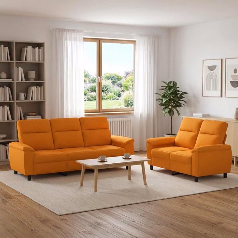 Set di 2 divani moderni vidaXL in tessuto giallo e arancione con struttura in metallo per il tuo soggiorno