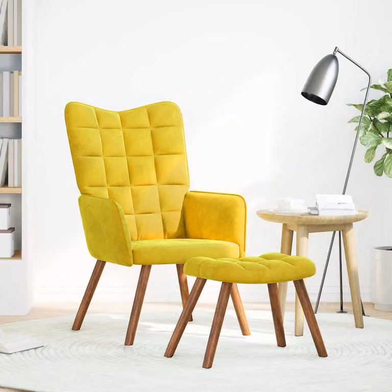Poltrona Relax con Sgabello in Velluto Giallo