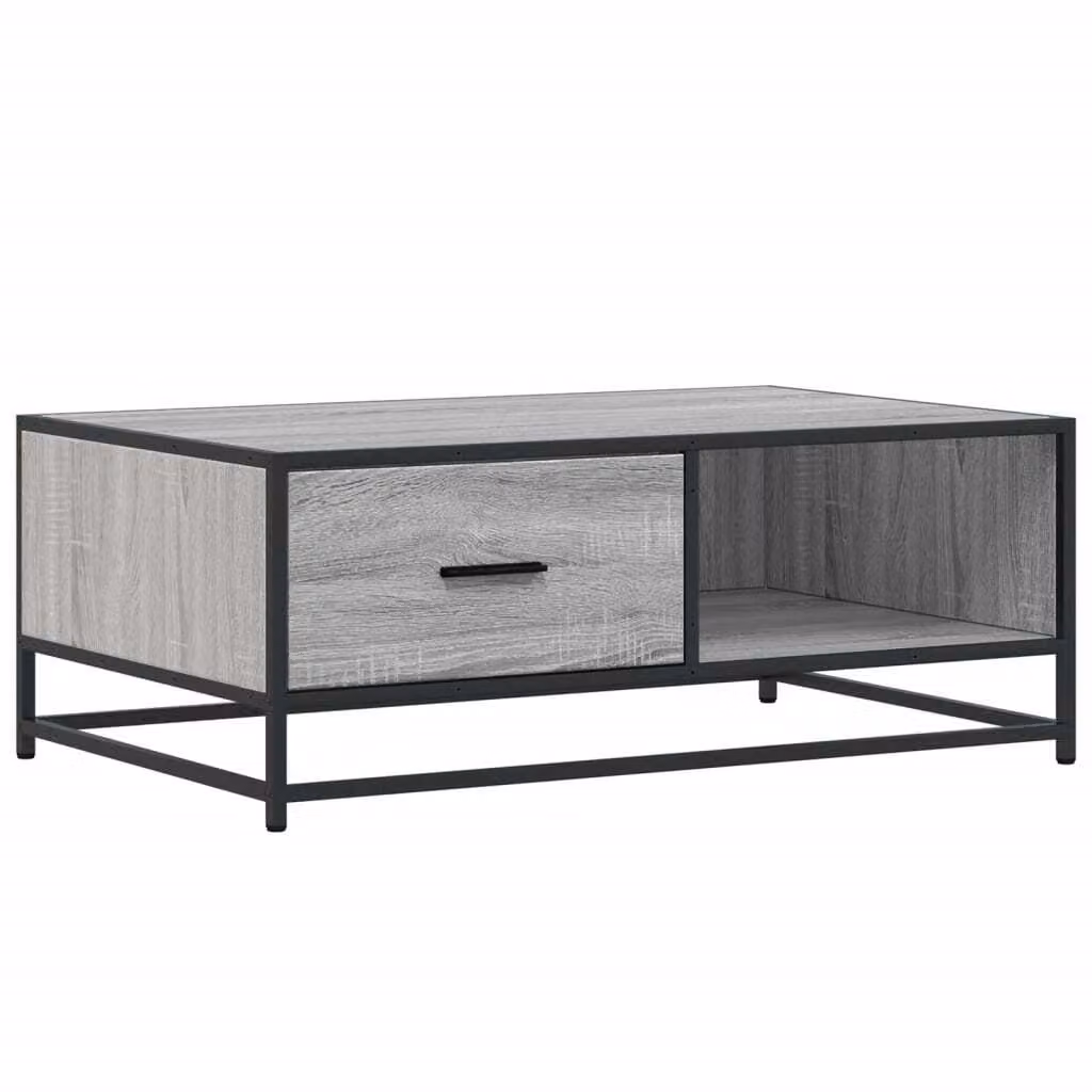 Tavolino Grigio Sonoma 90x57x35 cm Legno Multistrato e Metallo