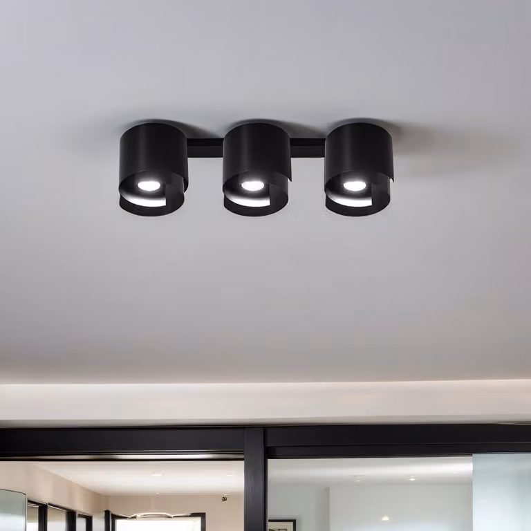 Plafoniera nera a 3 luci GU10 design moderno lunga 62 cm lampada da soffitto in metallo soggiorno corridoio