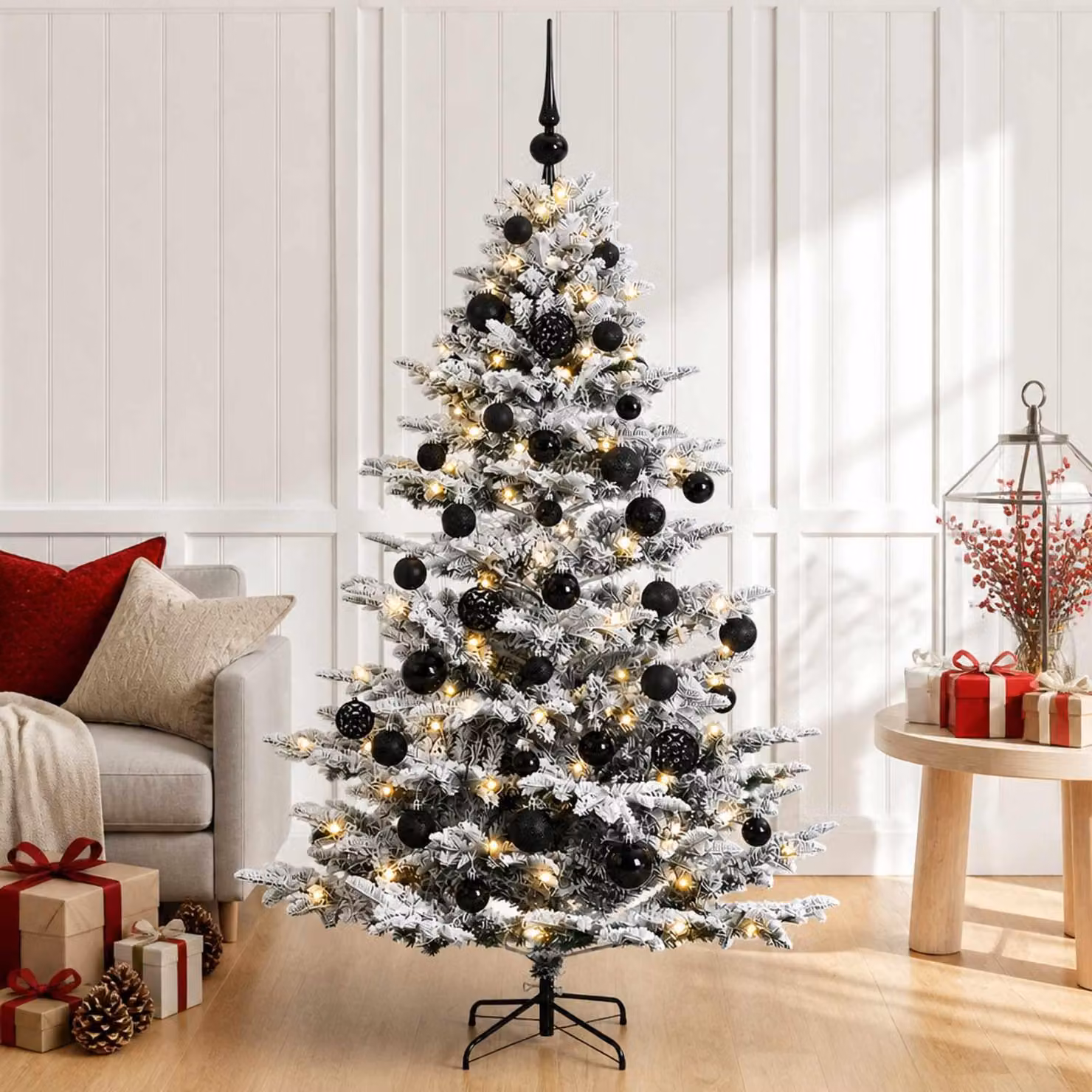 Albero di Natale artificiale con decorazioni natalizie, altezza 150 cm, 150 luci LED