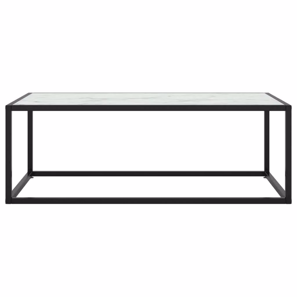 Tavolino da Salotto Nero con Vetro Marmo Bianco 100x50x35 cm
