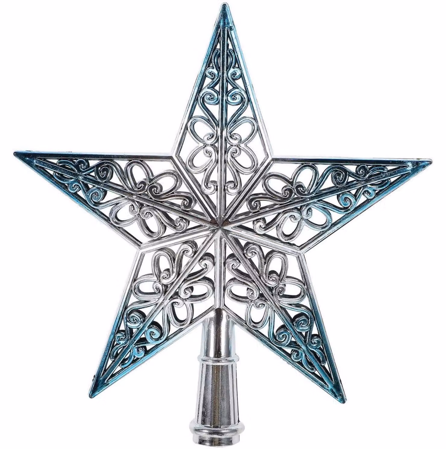 Punta per albero di Natale a forma di stella, cavata e decorata con glitter, 20 cm
