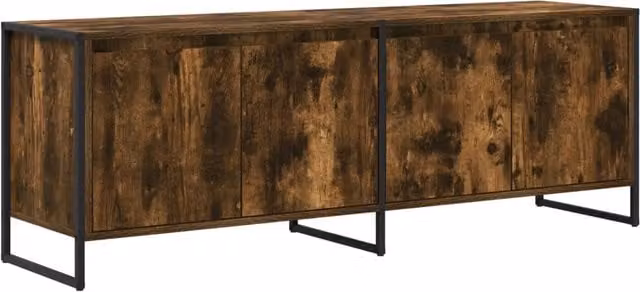 Mobile porta TV rettangolare moderno industriale con 4 ante 140 x 36 x 49.5 cm in legno multistrato rovere fumo 02_0054543