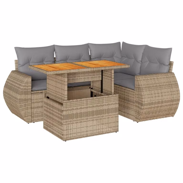 Set Divano da Giardino 5 pz con Cuscini Beige in Polyrattan