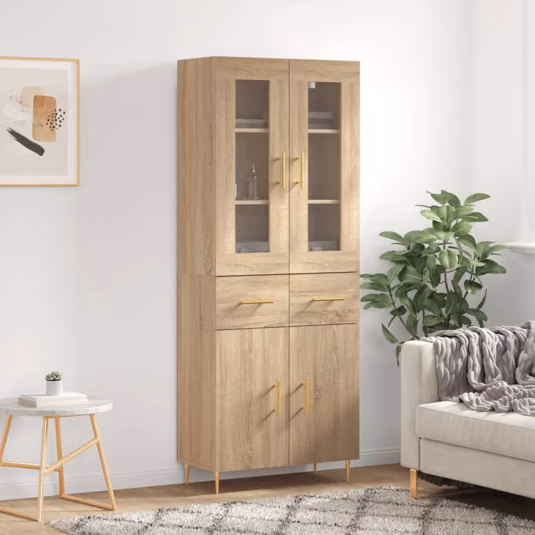 Credenza moderna vidaXL in legno Rovere Sonoma marrone con ante a battente e ripiani interni L/P/H: 69,5 x 34 x 180 cm