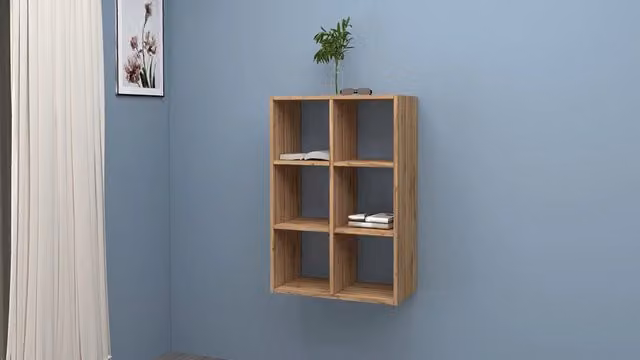 Libreria Maruska Wotan con 6 Vani, da Muro o Pavimento, Colore Rovere, L 60 cm x P 25 cm x H 90 cm