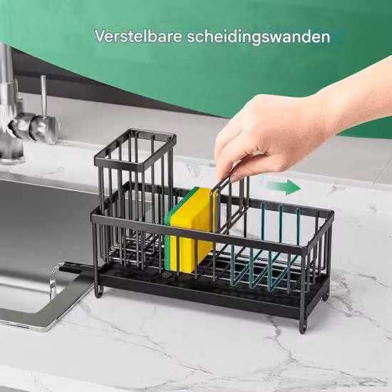Organizer per cucina e lavaggio - Vano portaoggetti per detersivi per piatti - Acciaio - Scaffale da cucina - Per detersivi per piatti, spugne e tappi per lo scarico