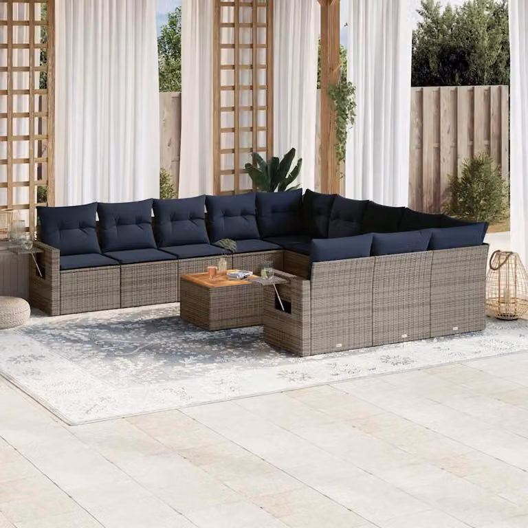 Maison Exclusive - Set da giardino 12 pezzi con cuscini, grigio, polyrattan