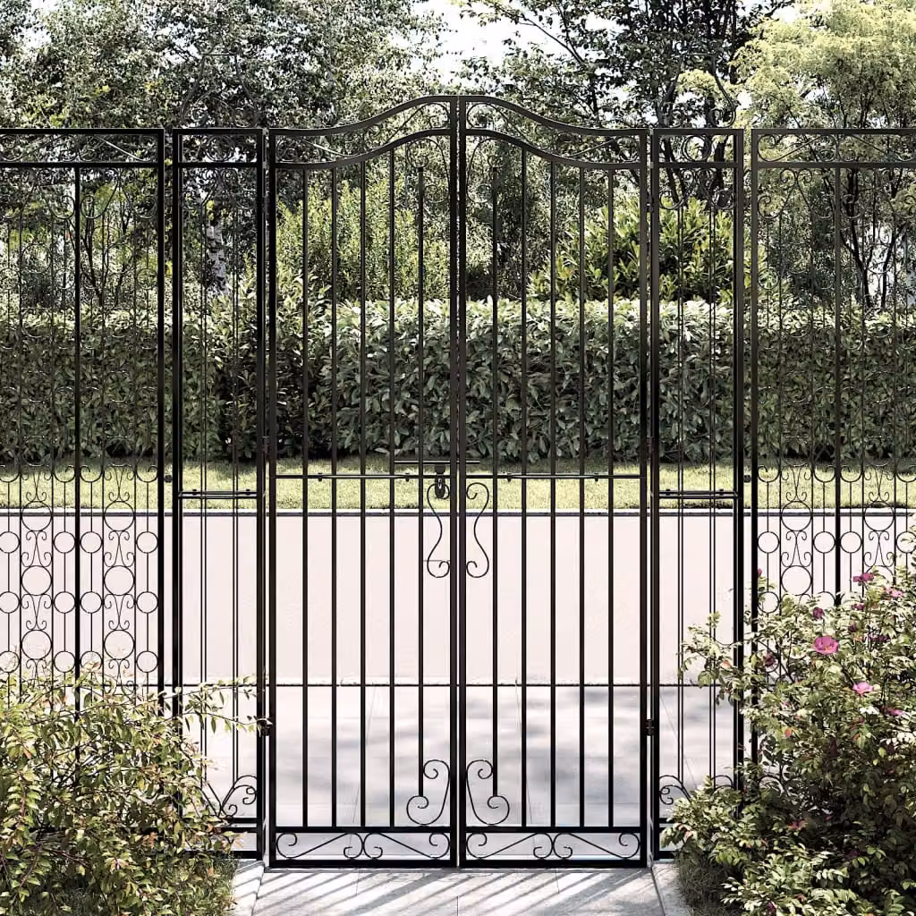 Cancello da giardino a doppia anta vidaXL in ferro battuto nero L: 121 cm, P: 8 cm, H: 180 cm