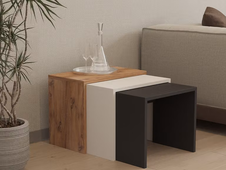 Skye Decor, Gül, set di tavolini (3 pezzi), antracite, 100 % MELAMIN COATED SLIPBOARD, 50 x 29,6 x 40 cm