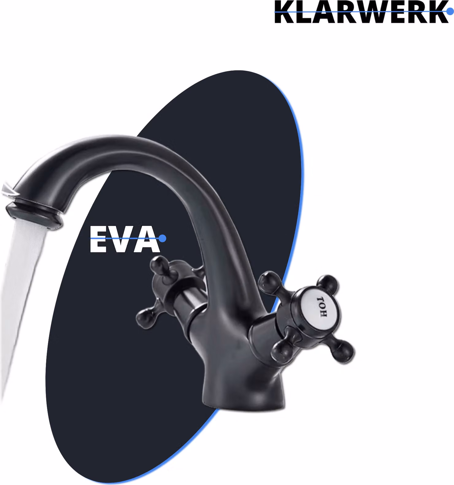 KLARWERK® EVA | Rubinetto da bagno vintage nero opaco | Rubinetto retrò in acciaio inossidabile per lavabo | Miscelatore per hotel e ristorazione con 2 attacchi