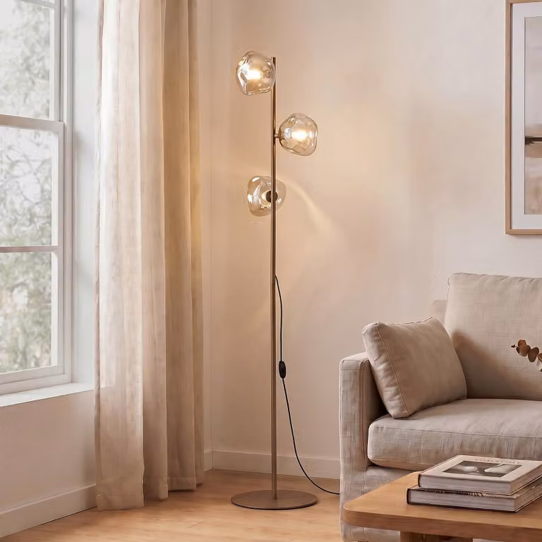 Lampada da terra Lava TK Lighting, Crema / Ambra, Soggiorno / Sala da pranzo, Vetro, Moderno, Lampada da terra