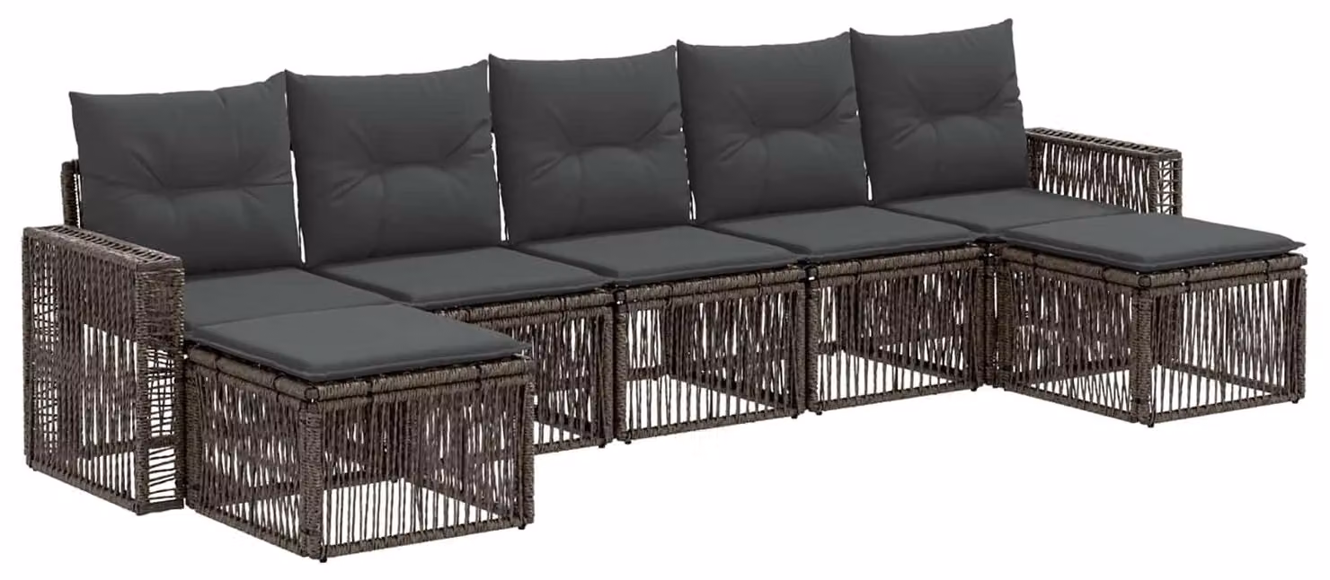 Set di divani da giardino, 7 pezzi, grigio e grigio scuro, in rattan sintetico
