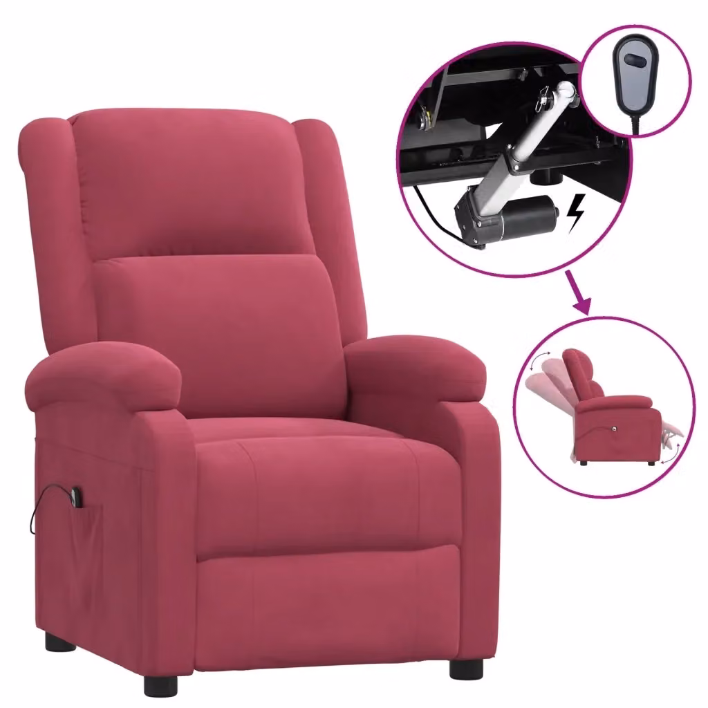 Poltrona Elettrica Reclinabile vidaXL in Tessuto Rosso con Braccioli e Struttura in Metallo e Legno – 2