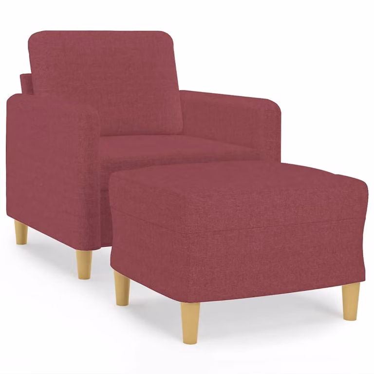 Poltrona con Poggiapiedi Rosso Vino 60 cm in Tessuto