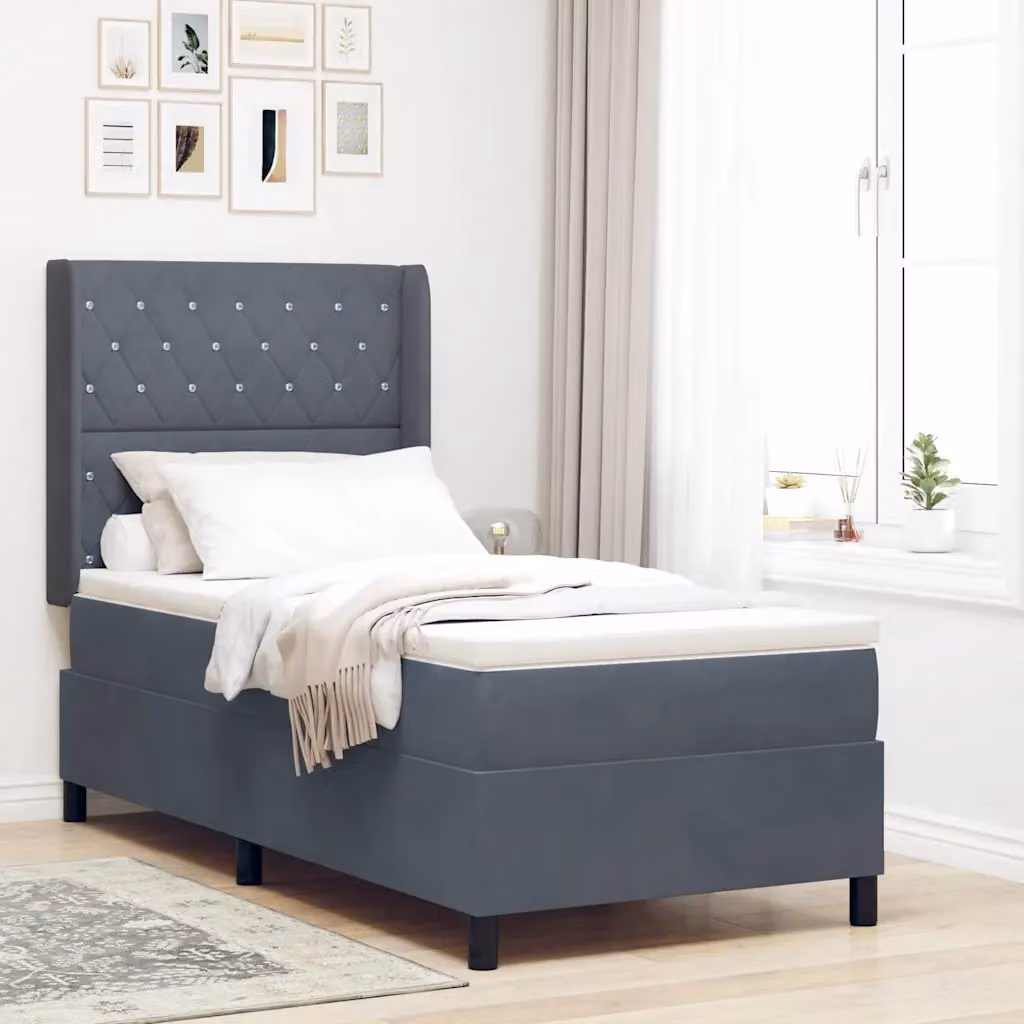 Letto a molle con materasso vidaXL in velluto grigio con illuminazione sottostante e porta USB L/P/H: 100 x 200 x 28 cm