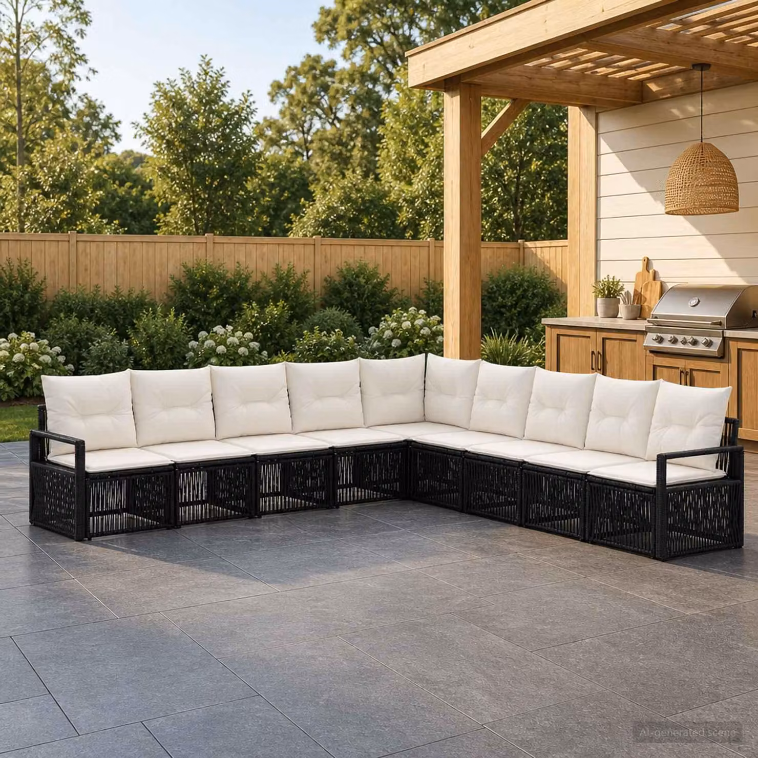 Maison Exclusive - Set da giardino composto da 9 pezzi, divano in rattan sintetico nero