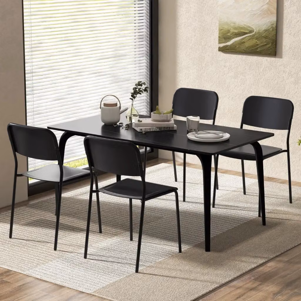 Set di 4 sedie da pranzo moderne Design Mania in plastica e metallo nere, impilabili, ideali per cucina e ufficio domestico – 2