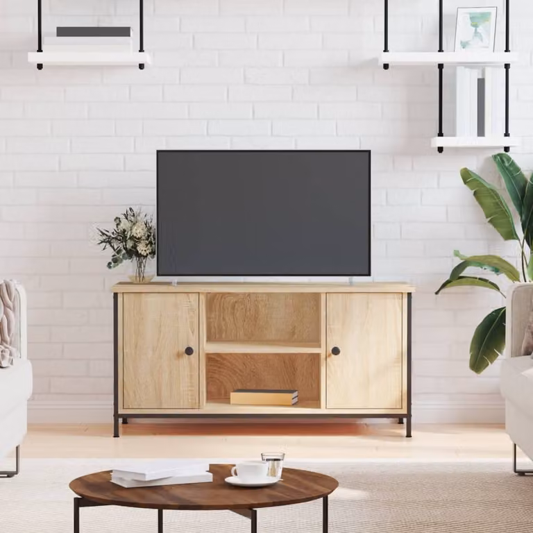 vidaXL Mobile Porta TV in Stile Industrial con Ruote, Rovere Sonoma e Metallo, L 100 x P 40 x H 50 cm
