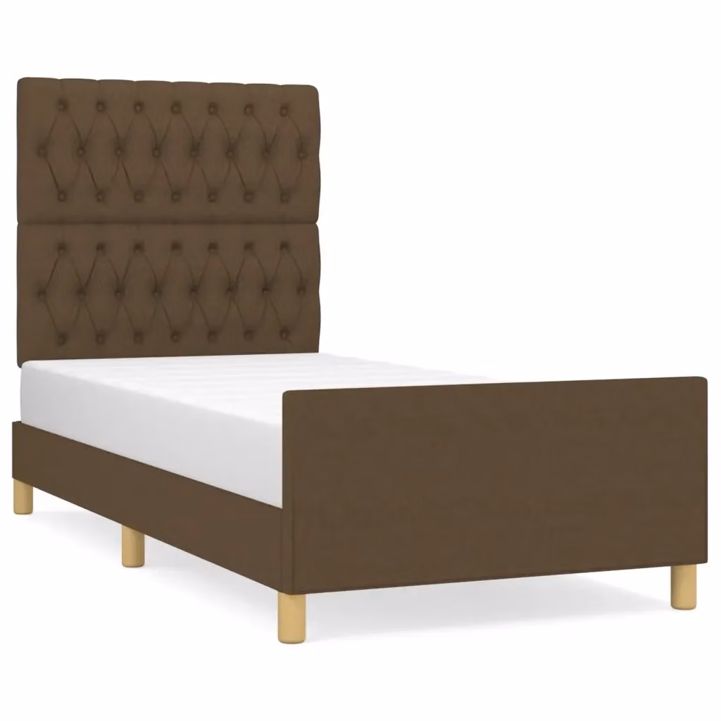 vidaXL Giroletto senza Materasso in Legno di Larice e Tessuto Marrone Scuro L/P/H: 190 x 90 x 128 cm – 2