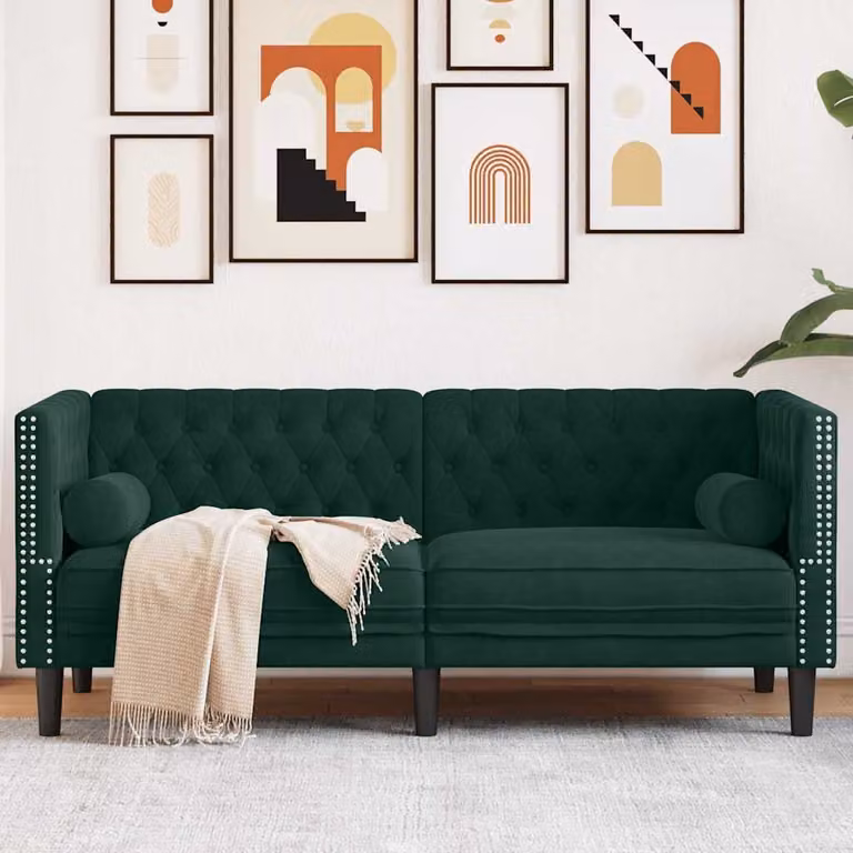 vidaXL Divano Chesterfield a 2 Posti in Velluto Verde con Cuscini, L: 174,0 cm, P: 74,5 cm, H: 70,5 cm