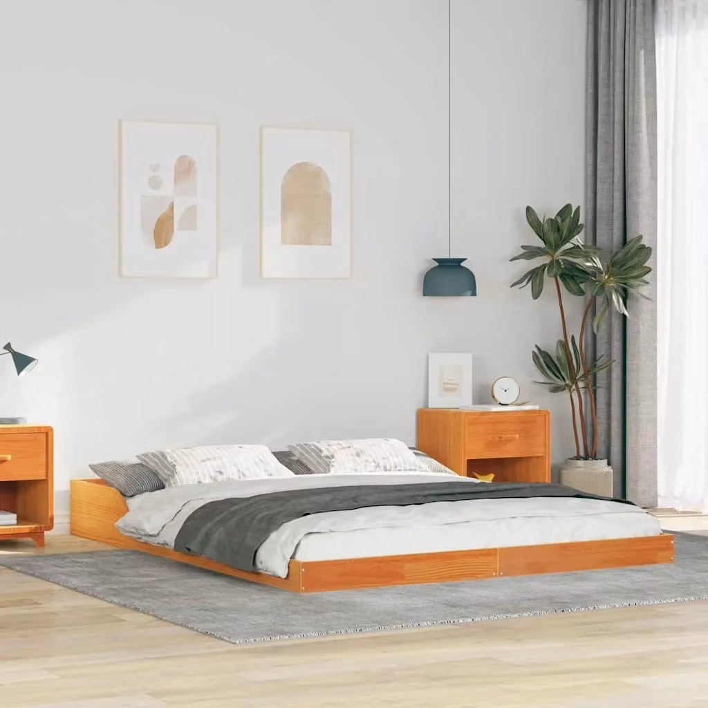 Letto matrimoniale moderno in pino massello marrone cerato L: 163.5 cm, P: 223.5 cm, H: 24.0 cm – 2