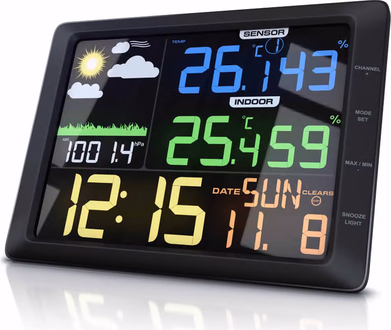 Stazione meteorologica Bearware con sensore esterno, display LCD a colori, previsioni del tempo, pressione atmosferica, temperatura e molto altro.