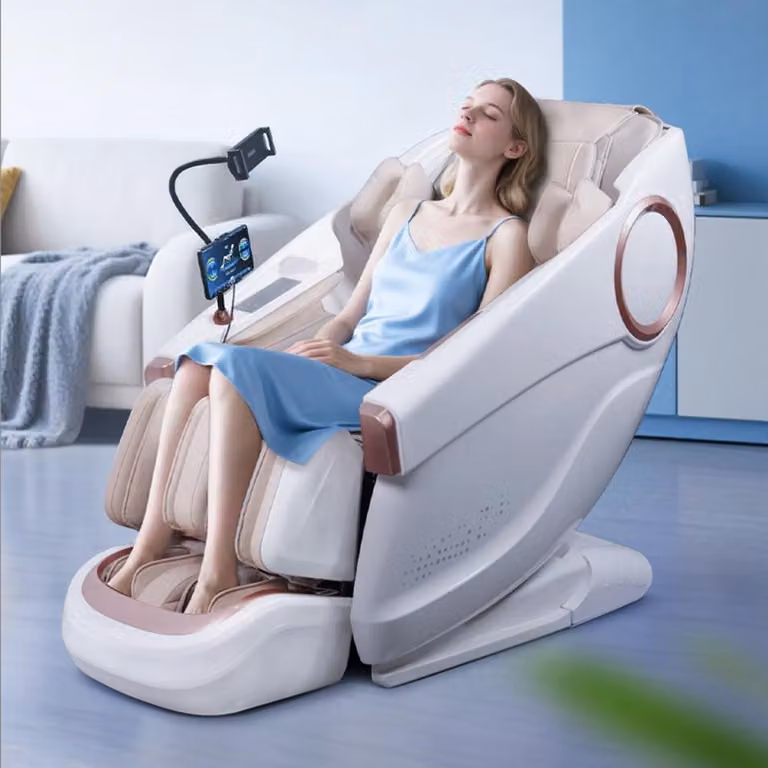 Sedia per massaggi, sedia per massaggi a gravità zero per tutto il corpo, con riscaldamento, SL Track, sedia per massaggi thailandesi, musica surround Bluetooth 3D, bianco【GH-L001】