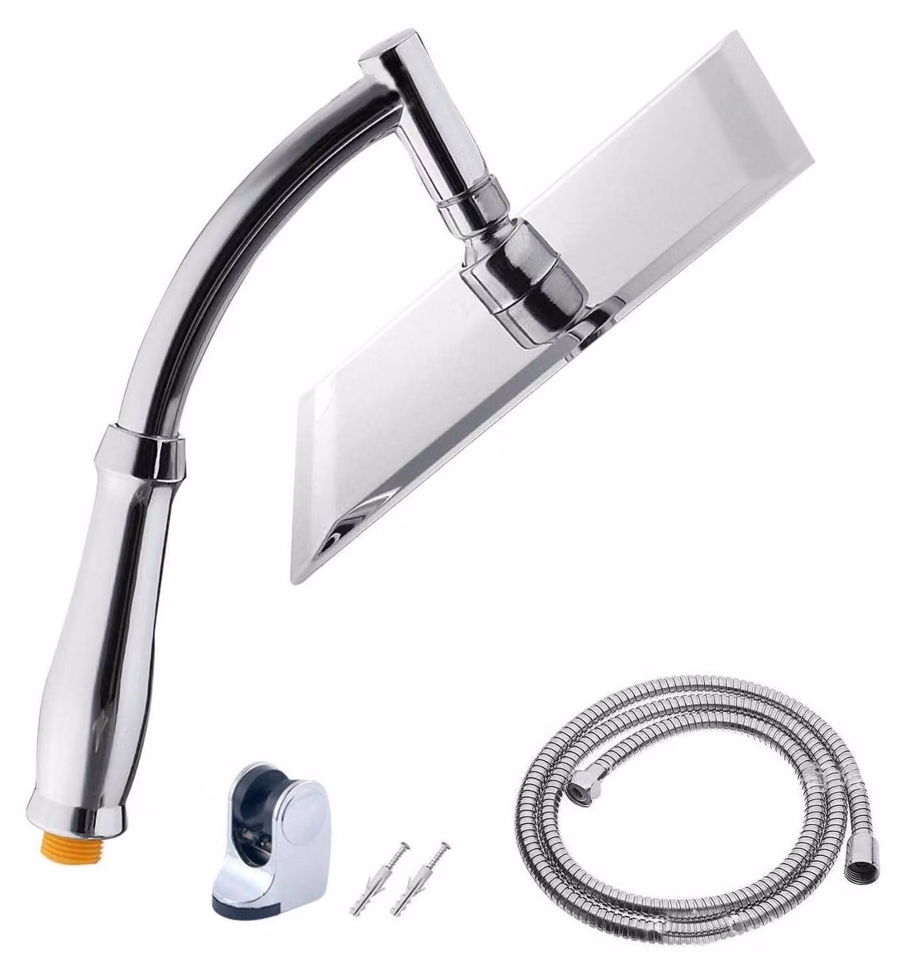 Ugello doccia in acciaio inossidabile, quadrato, 20,3 cm, con getto ad alta pressione, regolabile a 360°