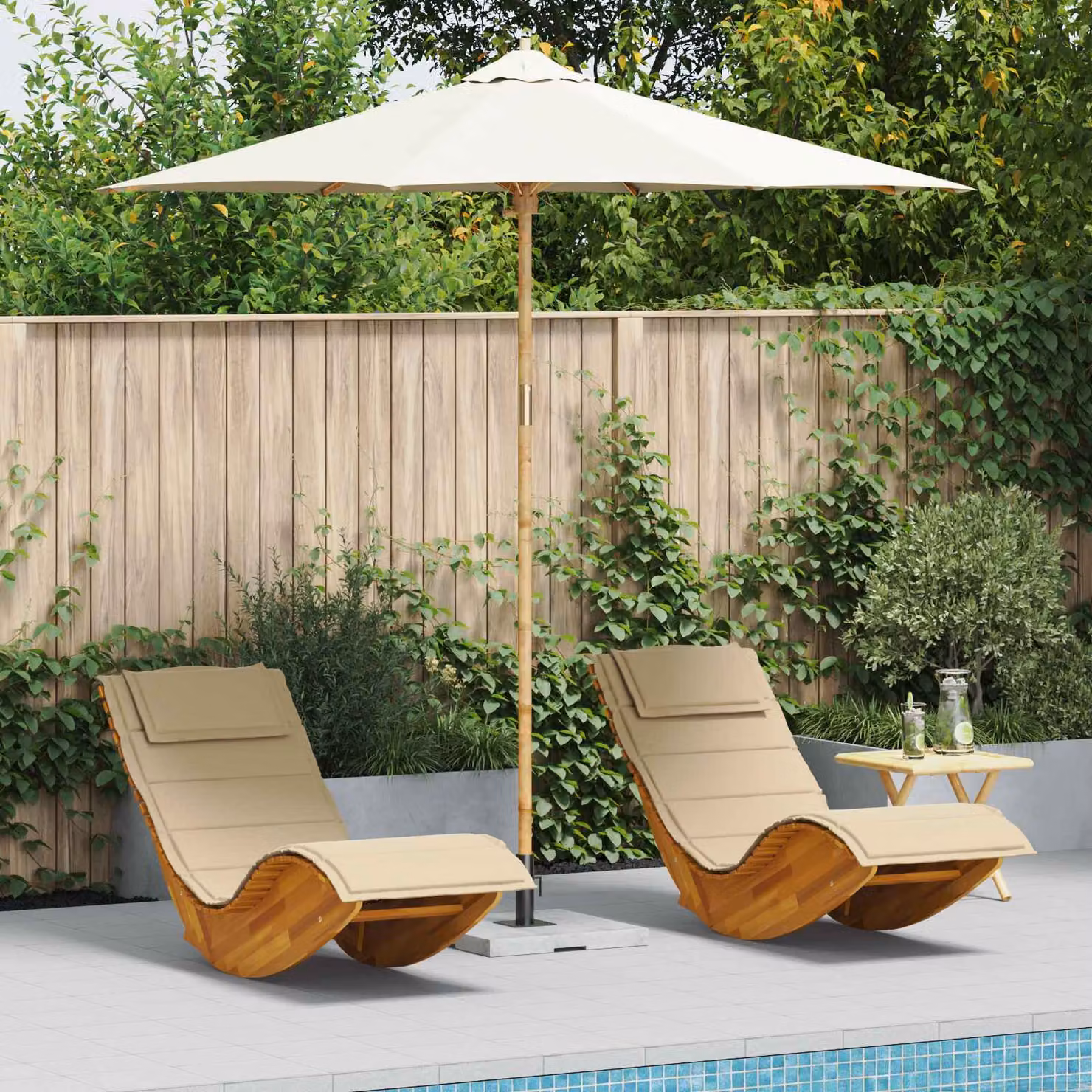 Ombrello da giardino rotondo vidaXL in bambù e poliestere bianco crema Ø 270 cm, H 260 cm