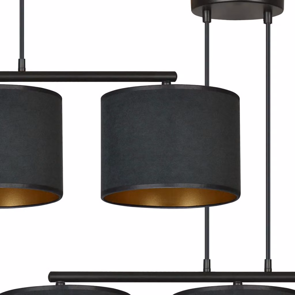 Lampadario a sospensione Emibig Hilde con 3 luci E27, design moderno in metallo e tessuto, colore nero e oro, L: 72 cm, H: 100 cm – 2
