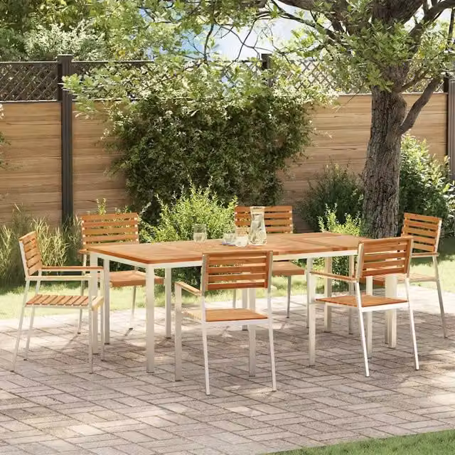 Set da pranzo per giardino e terrazzo vidaXL in legno di teak marrone con struttura in acciaio inossidabile, 7 pezzi