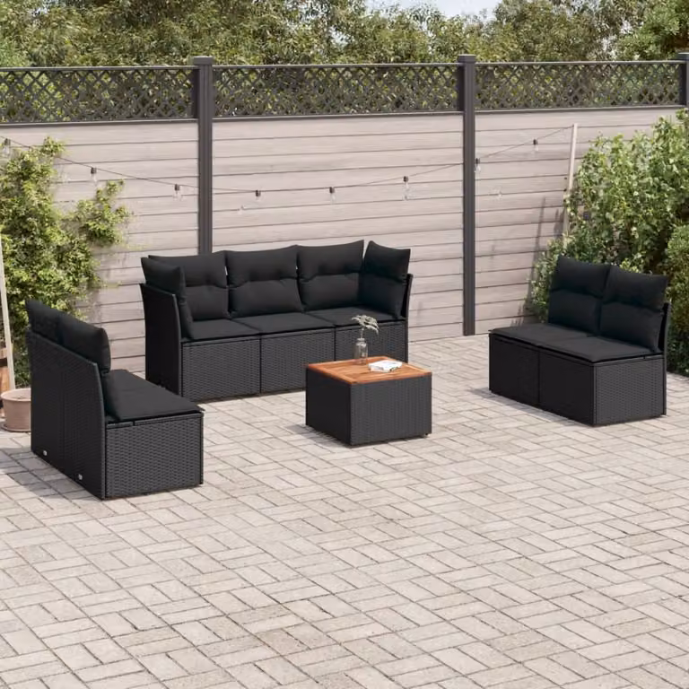 Set di divani da giardino vidaXL a forma di L con cuscini 8 pz in polyrattan nero e tavolo da caffè